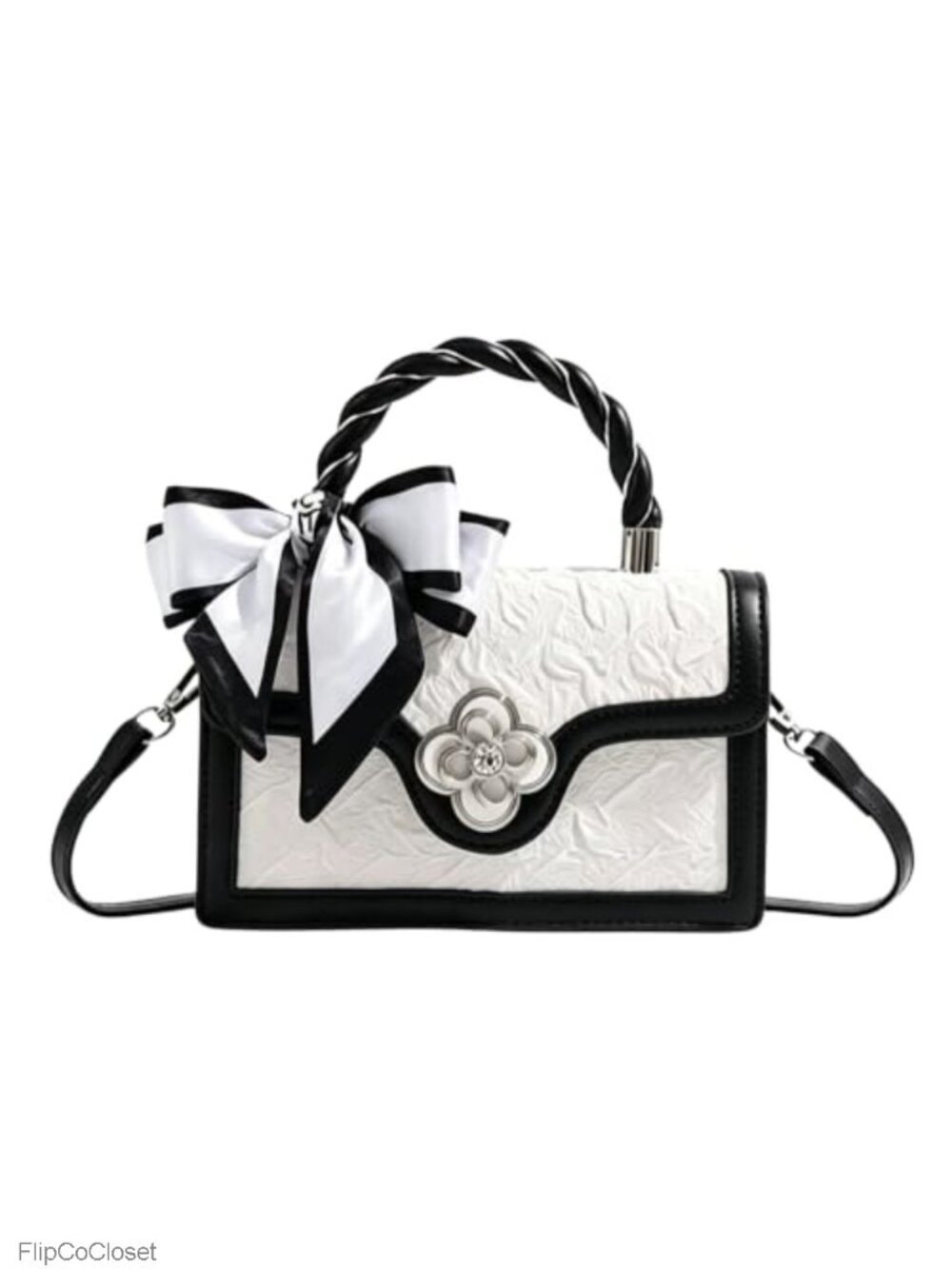 Faux Leather Floral Metal Lock Crossbody Shoulder Bag Mini Purse